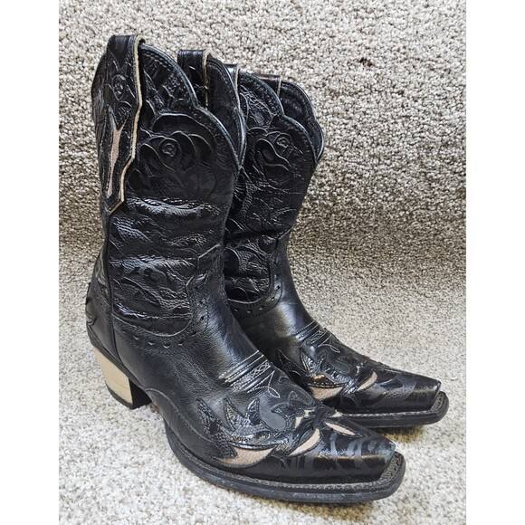 Ariat 7B Dahlia Western Boot Black Leather Cowgirl Whimsygoth Goth Boho Rodeo - Picture 2 of 13